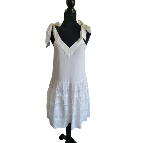 Rebecca Taylor Babydoll Dress Size 0 White Lace And Silk Ruffles Nwt 495$ - Picture 1 of 7